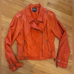 Blanc Noir (vintage)Vibrant Red Orange faux Leather Jacket